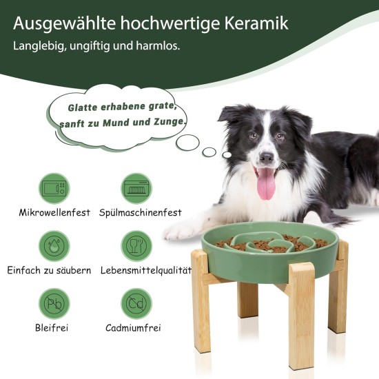 Anti-Slinging Bowl Dog Ceramic Dog Bowl Raised - Anti Sling Bowl Dog with Non-Slip Bamboo Stand - Feeding Bowl Dog for Medium and Large Dogs - Feeding Bowl Dog Slow Eating - Grey - 22.5 cm Anti-Slinging Bowl Dog Ceramic Dog Bowl Raised - Anti Sling Bowl Dog with Non-Slip Bamboo Stand - Feeding Bowl Dog for Medium and Large Dogs - Feeding Bowl Dog Slow Eating - Grey - 22.5 cm