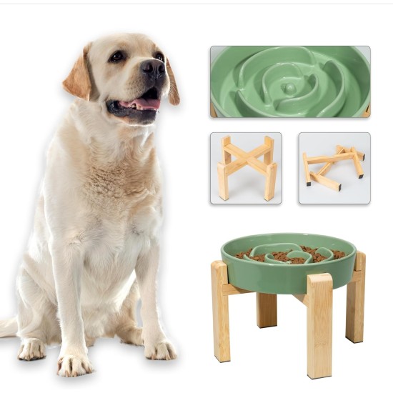 Anti-Slinging Bowl Dog Ceramic Dog Bowl Raised - Anti Sling Bowl Dog with Non-Slip Bamboo Stand - Feeding Bowl Dog for Medium and Large Dogs - Feeding Bowl Dog Slow Eating - Grey - 22.5 cm Anti-Slinging Bowl Dog Ceramic Dog Bowl Raised - Anti Sling Bowl Dog with Non-Slip Bamboo Stand - Feeding Bowl Dog for Medium and Large Dogs - Feeding Bowl Dog Slow Eating - Grey - 22.5 cm