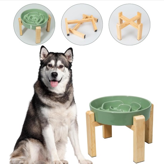 Anti-Slinging Bowl Dog Ceramic Dog Bowl Raised - Anti Sling Bowl Dog with Non-Slip Bamboo Stand - Feeding Bowl Dog for Medium and Large Dogs - Feeding Bowl Dog Slow Eating - Grey - 22.5 cm Anti-Slinging Bowl Dog Ceramic Dog Bowl Raised - Anti Sling Bowl Dog with Non-Slip Bamboo Stand - Feeding Bowl Dog for Medium and Large Dogs - Feeding Bowl Dog Slow Eating - Grey - 22.5 cm