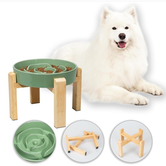 Anti-Slinging Bowl Dog Ceramic Dog Bowl Raised - Anti Sling Bowl Dog with Non-Slip Bamboo Stand - Feeding Bowl Dog for Medium and Large Dogs - Feeding Bowl Dog Slow Eating - Grey - 22.5 cm Anti-Slinging Bowl Dog Ceramic Dog Bowl Raised - Anti Sling Bowl Dog with Non-Slip Bamboo Stand - Feeding Bowl Dog for Medium and Large Dogs - Feeding Bowl Dog Slow Eating - Grey - 22.5 cm