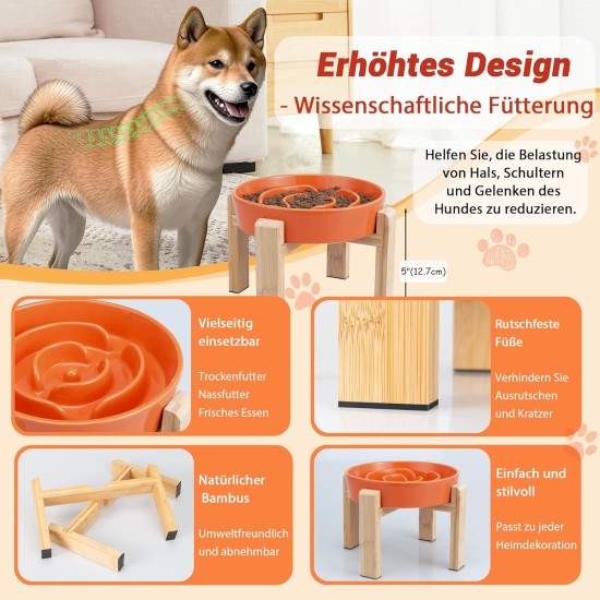 Anti-Slinging Bowl Dog Ceramic Dog Bowl Raised - Anti Sling Bowl Dog with Non-Slip Bamboo Stand - Feeding Bowl Dog for Medium and Large Dogs - Feeding Bowl Dog Slow Eating - Grey - 22.5 cm Anti-Slinging Bowl Dog Ceramic Dog Bowl Raised - Anti Sling Bowl Dog with Non-Slip Bamboo Stand - Feeding Bowl Dog for Medium and Large Dogs - Feeding Bowl Dog Slow Eating - Grey - 22.5 cm