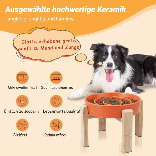 Anti-Slinging Bowl Dog Ceramic Dog Bowl Raised - Anti Sling Bowl Dog with Non-Slip Bamboo Stand - Feeding Bowl Dog for Medium and Large Dogs - Feeding Bowl Dog Slow Eating - Grey - 22.5 cm Anti-Slinging Bowl Dog Ceramic Dog Bowl Raised - Anti Sling Bowl Dog with Non-Slip Bamboo Stand - Feeding Bowl Dog for Medium and Large Dogs - Feeding Bowl Dog Slow Eating - Grey - 22.5 cm