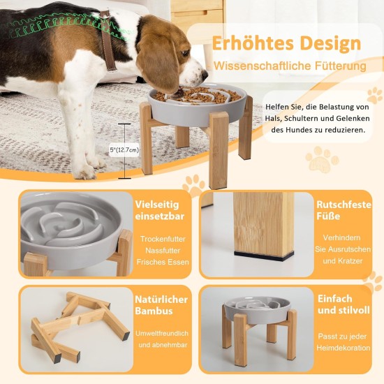 Anti-Slinging Bowl Dog Ceramic Dog Bowl Raised - Anti Sling Bowl Dog with Non-Slip Bamboo Stand - Feeding Bowl Dog for Medium and Large Dogs - Feeding Bowl Dog Slow Eating - Grey - 22.5 cm Anti-Slinging Bowl Dog Ceramic Dog Bowl Raised - Anti Sling Bowl Dog with Non-Slip Bamboo Stand - Feeding Bowl Dog for Medium and Large Dogs - Feeding Bowl Dog Slow Eating - Grey - 22.5 cm