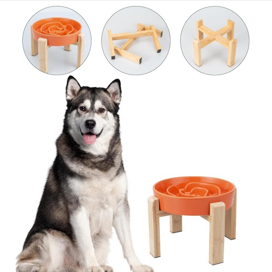 Anti-Slinging Bowl Dog Ceramic Dog Bowl Raised - Anti Sling Bowl Dog with Non-Slip Bamboo Stand - Feeding Bowl Dog for Medium and Large Dogs - Feeding Bowl Dog Slow Eating - Grey - 22.5 cm Anti-Slinging Bowl Dog Ceramic Dog Bowl Raised - Anti Sling Bowl Dog with Non-Slip Bamboo Stand - Feeding Bowl Dog for Medium and Large Dogs - Feeding Bowl Dog Slow Eating - Grey - 22.5 cm