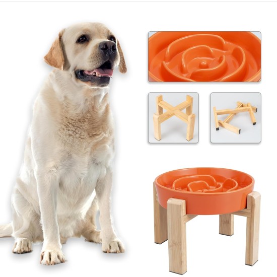 Anti-Slinging Bowl Dog Ceramic Dog Bowl Raised - Anti Sling Bowl Dog with Non-Slip Bamboo Stand - Feeding Bowl Dog for Medium and Large Dogs - Feeding Bowl Dog Slow Eating - Grey - 22.5 cm Anti-Slinging Bowl Dog Ceramic Dog Bowl Raised - Anti Sling Bowl Dog with Non-Slip Bamboo Stand - Feeding Bowl Dog for Medium and Large Dogs - Feeding Bowl Dog Slow Eating - Grey - 22.5 cm