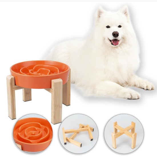 Anti-Slinging Bowl Dog Ceramic Dog Bowl Raised - Anti Sling Bowl Dog with Non-Slip Bamboo Stand - Feeding Bowl Dog for Medium and Large Dogs - Feeding Bowl Dog Slow Eating - Grey - 22.5 cm Anti-Slinging Bowl Dog Ceramic Dog Bowl Raised - Anti Sling Bowl Dog with Non-Slip Bamboo Stand - Feeding Bowl Dog for Medium and Large Dogs - Feeding Bowl Dog Slow Eating - Grey - 22.5 cm