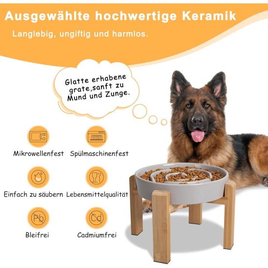 Anti-Slinging Bowl Dog Ceramic Dog Bowl Raised - Anti Sling Bowl Dog with Non-Slip Bamboo Stand - Feeding Bowl Dog for Medium and Large Dogs - Feeding Bowl Dog Slow Eating - Grey - 22.5 cm Anti-Slinging Bowl Dog Ceramic Dog Bowl Raised - Anti Sling Bowl Dog with Non-Slip Bamboo Stand - Feeding Bowl Dog for Medium and Large Dogs - Feeding Bowl Dog Slow Eating - Grey - 22.5 cm
