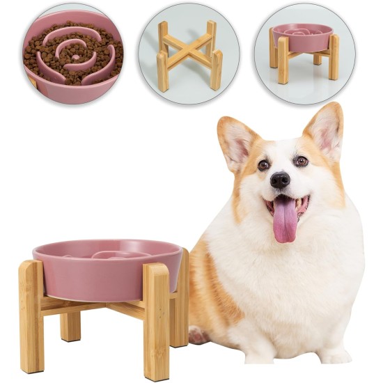 Anti-Slinging Bowl Dog Ceramic Dog Bowl Raised - Anti Sling Bowl Dog with Non-Slip Bamboo Stand - Feeding Bowl Dog for Medium and Large Dogs - Feeding Bowl Dog Slow Eating - Grey - 22.5 cm Anti-Slinging Bowl Dog Ceramic Dog Bowl Raised - Anti Sling Bowl Dog with Non-Slip Bamboo Stand - Feeding Bowl Dog for Medium and Large Dogs - Feeding Bowl Dog Slow Eating - Grey - 22.5 cm