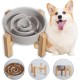 Anti-Slinging Bowl Dog Ceramic Dog Bowl Raised - Anti Sling Bowl Dog with Non-Slip Bamboo Stand - Feeding Bowl Dog for Medium and Large Dogs - Feeding Bowl Dog Slow Eating - Grey - 22.5 cm