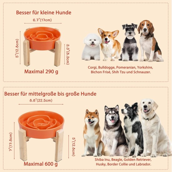 Anti-Slinging Bowl Dog Ceramic Dog Bowl Raised - Anti Sling Bowl Dog with Non-Slip Bamboo Stand - Feeding Bowl Dog for Medium and Large Dogs - Feeding Bowl Dog Slow Eating - Grey - 22.5 cm Anti-Slinging Bowl Dog Ceramic Dog Bowl Raised - Anti Sling Bowl Dog with Non-Slip Bamboo Stand - Feeding Bowl Dog for Medium and Large Dogs - Feeding Bowl Dog Slow Eating - Grey - 22.5 cm
