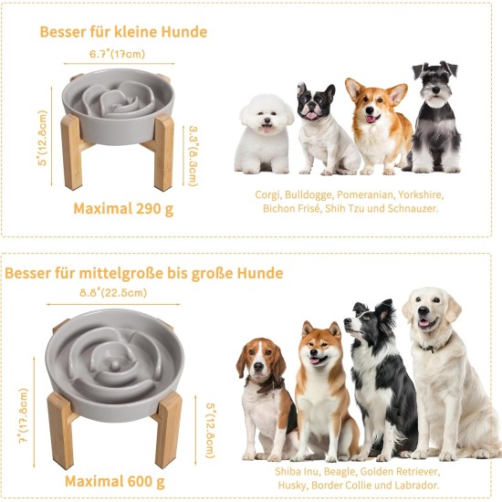 Anti-Slinging Bowl Dog Ceramic Dog Bowl Raised - Anti Sling Bowl Dog with Non-Slip Bamboo Stand - Feeding Bowl Dog for Medium and Large Dogs - Feeding Bowl Dog Slow Eating - Grey - 22.5 cm Anti-Slinging Bowl Dog Ceramic Dog Bowl Raised - Anti Sling Bowl Dog with Non-Slip Bamboo Stand - Feeding Bowl Dog for Medium and Large Dogs - Feeding Bowl Dog Slow Eating - Grey - 22.5 cm