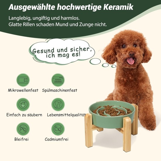 Anti-Slinging Bowl Dog Ceramic Dog Bowl Raised - Anti Sling Bowl Dog with Non-Slip Bamboo Stand - Feeding Bowl Dog for Medium and Large Dogs - Feeding Bowl Dog Slow Eating - Grey - 22.5 cm Anti-Slinging Bowl Dog Ceramic Dog Bowl Raised - Anti Sling Bowl Dog with Non-Slip Bamboo Stand - Feeding Bowl Dog for Medium and Large Dogs - Feeding Bowl Dog Slow Eating - Grey - 22.5 cm