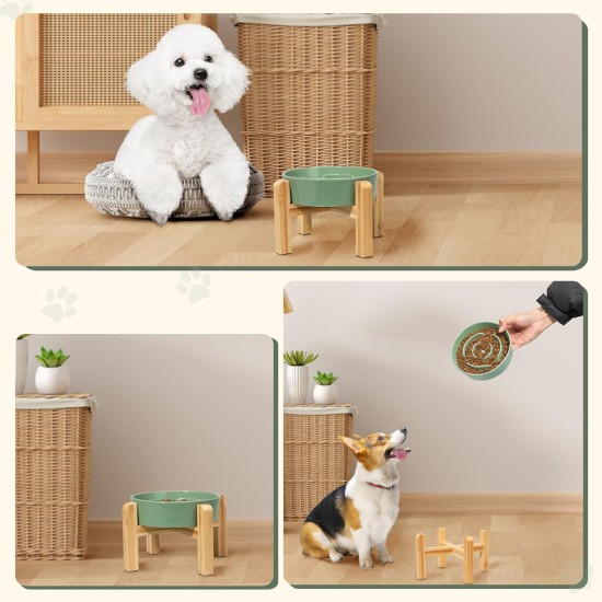 Anti-Slinging Bowl Dog Ceramic Dog Bowl Raised - Anti Sling Bowl Dog with Non-Slip Bamboo Stand - Feeding Bowl Dog for Medium and Large Dogs - Feeding Bowl Dog Slow Eating - Grey - 22.5 cm Anti-Slinging Bowl Dog Ceramic Dog Bowl Raised - Anti Sling Bowl Dog with Non-Slip Bamboo Stand - Feeding Bowl Dog for Medium and Large Dogs - Feeding Bowl Dog Slow Eating - Grey - 22.5 cm