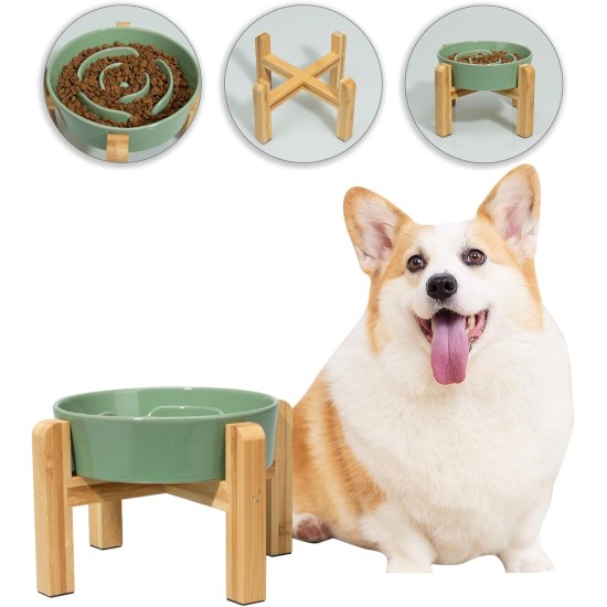 Anti-Slinging Bowl Dog Ceramic Dog Bowl Raised - Anti Sling Bowl Dog with Non-Slip Bamboo Stand - Feeding Bowl Dog for Medium and Large Dogs - Feeding Bowl Dog Slow Eating - Grey - 22.5 cm Anti-Slinging Bowl Dog Ceramic Dog Bowl Raised - Anti Sling Bowl Dog with Non-Slip Bamboo Stand - Feeding Bowl Dog for Medium and Large Dogs - Feeding Bowl Dog Slow Eating - Grey - 22.5 cm