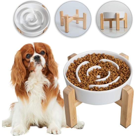 Anti-Slinging Bowl Dog Ceramic Dog Bowl Raised - Anti Sling Bowl Dog with Non-Slip Bamboo Stand - Feeding Bowl Dog for Medium and Large Dogs - Feeding Bowl Dog Slow Eating - Grey - 22.5 cm Anti-Slinging Bowl Dog Ceramic Dog Bowl Raised - Anti Sling Bowl Dog with Non-Slip Bamboo Stand - Feeding Bowl Dog for Medium and Large Dogs - Feeding Bowl Dog Slow Eating - Grey - 22.5 cm