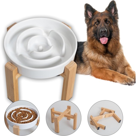 Anti-Slinging Bowl Dog Ceramic Dog Bowl Raised - Anti Sling Bowl Dog with Non-Slip Bamboo Stand - Feeding Bowl Dog for Medium and Large Dogs - Feeding Bowl Dog Slow Eating - Grey - 22.5 cm Anti-Slinging Bowl Dog Ceramic Dog Bowl Raised - Anti Sling Bowl Dog with Non-Slip Bamboo Stand - Feeding Bowl Dog for Medium and Large Dogs - Feeding Bowl Dog Slow Eating - Grey - 22.5 cm