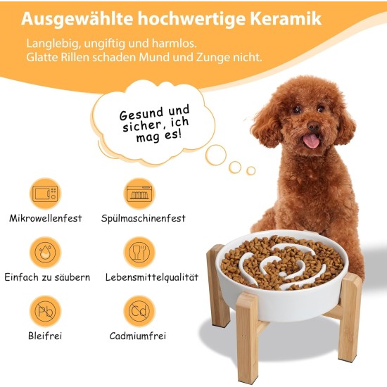 Anti-Slinging Bowl Dog Ceramic Dog Bowl Raised - Anti Sling Bowl Dog with Non-Slip Bamboo Stand - Feeding Bowl Dog for Medium and Large Dogs - Feeding Bowl Dog Slow Eating - Grey - 22.5 cm Anti-Slinging Bowl Dog Ceramic Dog Bowl Raised - Anti Sling Bowl Dog with Non-Slip Bamboo Stand - Feeding Bowl Dog for Medium and Large Dogs - Feeding Bowl Dog Slow Eating - Grey - 22.5 cm