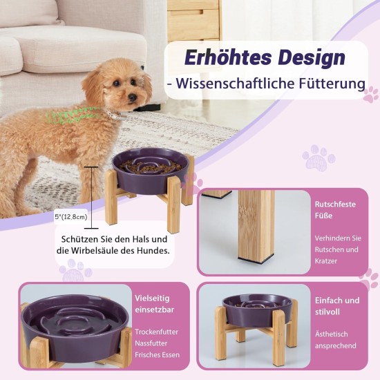Anti-Slinging Bowl Dog Ceramic Dog Bowl Raised - Anti Sling Bowl Dog with Non-Slip Bamboo Stand - Feeding Bowl Dog for Medium and Large Dogs - Feeding Bowl Dog Slow Eating - Grey - 22.5 cm Anti-Slinging Bowl Dog Ceramic Dog Bowl Raised - Anti Sling Bowl Dog with Non-Slip Bamboo Stand - Feeding Bowl Dog for Medium and Large Dogs - Feeding Bowl Dog Slow Eating - Grey - 22.5 cm