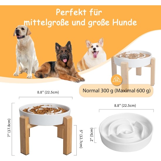 Anti-Slinging Bowl Dog Ceramic Dog Bowl Raised - Anti Sling Bowl Dog with Non-Slip Bamboo Stand - Feeding Bowl Dog for Medium and Large Dogs - Feeding Bowl Dog Slow Eating - Grey - 22.5 cm Anti-Slinging Bowl Dog Ceramic Dog Bowl Raised - Anti Sling Bowl Dog with Non-Slip Bamboo Stand - Feeding Bowl Dog for Medium and Large Dogs - Feeding Bowl Dog Slow Eating - Grey - 22.5 cm