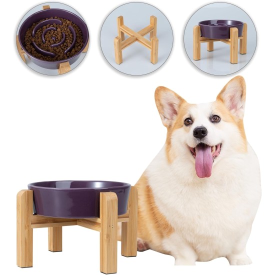Anti-Slinging Bowl Dog Ceramic Dog Bowl Raised - Anti Sling Bowl Dog with Non-Slip Bamboo Stand - Feeding Bowl Dog for Medium and Large Dogs - Feeding Bowl Dog Slow Eating - Grey - 22.5 cm Anti-Slinging Bowl Dog Ceramic Dog Bowl Raised - Anti Sling Bowl Dog with Non-Slip Bamboo Stand - Feeding Bowl Dog for Medium and Large Dogs - Feeding Bowl Dog Slow Eating - Grey - 22.5 cm