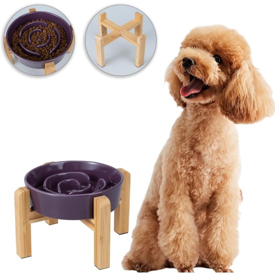 Anti-Slinging Bowl Dog Ceramic Dog Bowl Raised - Anti Sling Bowl Dog with Non-Slip Bamboo Stand - Feeding Bowl Dog for Medium and Large Dogs - Feeding Bowl Dog Slow Eating - Grey - 22.5 cm Anti-Slinging Bowl Dog Ceramic Dog Bowl Raised - Anti Sling Bowl Dog with Non-Slip Bamboo Stand - Feeding Bowl Dog for Medium and Large Dogs - Feeding Bowl Dog Slow Eating - Grey - 22.5 cm