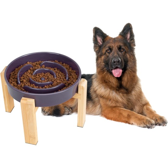 Anti-Slinging Bowl Dog Ceramic Dog Bowl Raised - Anti Sling Bowl Dog with Non-Slip Bamboo Stand - Feeding Bowl Dog for Medium and Large Dogs - Feeding Bowl Dog Slow Eating - Grey - 22.5 cm Anti-Slinging Bowl Dog Ceramic Dog Bowl Raised - Anti Sling Bowl Dog with Non-Slip Bamboo Stand - Feeding Bowl Dog for Medium and Large Dogs - Feeding Bowl Dog Slow Eating - Grey - 22.5 cm