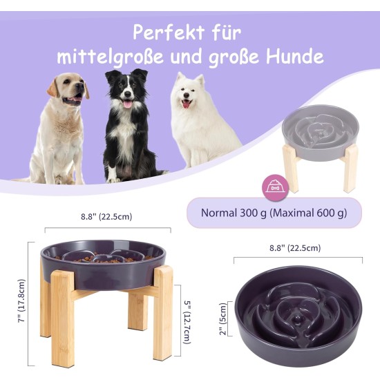 Anti-Slinging Bowl Dog Ceramic Dog Bowl Raised - Anti Sling Bowl Dog with Non-Slip Bamboo Stand - Feeding Bowl Dog for Medium and Large Dogs - Feeding Bowl Dog Slow Eating - Grey - 22.5 cm Anti-Slinging Bowl Dog Ceramic Dog Bowl Raised - Anti Sling Bowl Dog with Non-Slip Bamboo Stand - Feeding Bowl Dog for Medium and Large Dogs - Feeding Bowl Dog Slow Eating - Grey - 22.5 cm
