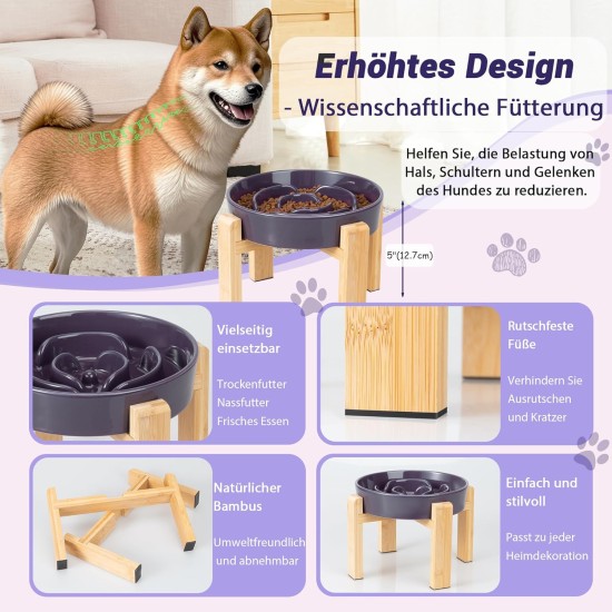 Anti-Slinging Bowl Dog Ceramic Dog Bowl Raised - Anti Sling Bowl Dog with Non-Slip Bamboo Stand - Feeding Bowl Dog for Medium and Large Dogs - Feeding Bowl Dog Slow Eating - Grey - 22.5 cm Anti-Slinging Bowl Dog Ceramic Dog Bowl Raised - Anti Sling Bowl Dog with Non-Slip Bamboo Stand - Feeding Bowl Dog for Medium and Large Dogs - Feeding Bowl Dog Slow Eating - Grey - 22.5 cm