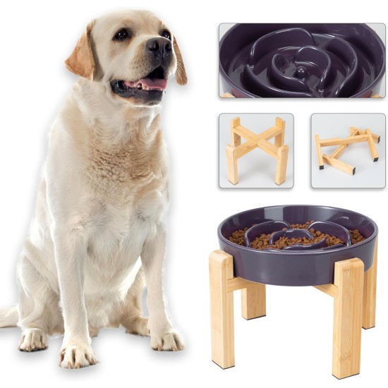 Anti-Slinging Bowl Dog Ceramic Dog Bowl Raised - Anti Sling Bowl Dog with Non-Slip Bamboo Stand - Feeding Bowl Dog for Medium and Large Dogs - Feeding Bowl Dog Slow Eating - Grey - 22.5 cm Anti-Slinging Bowl Dog Ceramic Dog Bowl Raised - Anti Sling Bowl Dog with Non-Slip Bamboo Stand - Feeding Bowl Dog for Medium and Large Dogs - Feeding Bowl Dog Slow Eating - Grey - 22.5 cm