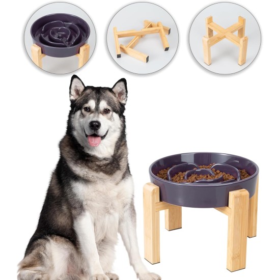 Anti-Slinging Bowl Dog Ceramic Dog Bowl Raised - Anti Sling Bowl Dog with Non-Slip Bamboo Stand - Feeding Bowl Dog for Medium and Large Dogs - Feeding Bowl Dog Slow Eating - Grey - 22.5 cm Anti-Slinging Bowl Dog Ceramic Dog Bowl Raised - Anti Sling Bowl Dog with Non-Slip Bamboo Stand - Feeding Bowl Dog for Medium and Large Dogs - Feeding Bowl Dog Slow Eating - Grey - 22.5 cm