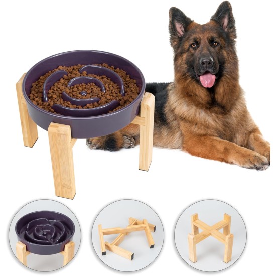 Anti-Slinging Bowl Dog Ceramic Dog Bowl Raised - Anti Sling Bowl Dog with Non-Slip Bamboo Stand - Feeding Bowl Dog for Medium and Large Dogs - Feeding Bowl Dog Slow Eating - Grey - 22.5 cm Anti-Slinging Bowl Dog Ceramic Dog Bowl Raised - Anti Sling Bowl Dog with Non-Slip Bamboo Stand - Feeding Bowl Dog for Medium and Large Dogs - Feeding Bowl Dog Slow Eating - Grey - 22.5 cm