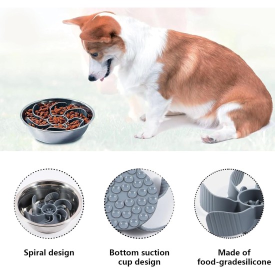 Anti-sling insert for bowls, slow feeder for dogs, made of food-safe silicone, anti-slinging bowl, dogs slow feeding bowl with suction cups, non-slip, grey anti-feeding bowl for daily feeding Anti-sling insert for bowls, slow feeder for dogs, made of food-safe silicone, anti-slinging bowl, dogs slow feeding bowl with suction cups, non-slip, grey anti-feeding bowl for daily feeding