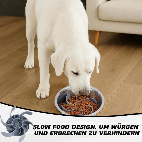 Anti-sling insert for bowls, slow feeder for dogs, made of food-safe silicone, anti-slinging bowl, dogs slow feeding bowl with suction cups, non-slip, grey anti-feeding bowl for daily feeding Anti-sling insert for bowls, slow feeder for dogs, made of food-safe silicone, anti-slinging bowl, dogs slow feeding bowl with suction cups, non-slip, grey anti-feeding bowl for daily feeding