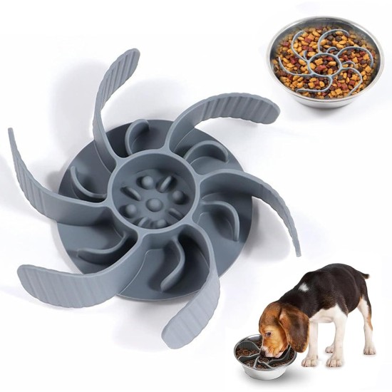 Anti-sling insert for bowls, slow feeder for dogs, made of food-safe silicone, anti-slinging bowl, dogs slow feeding bowl with suction cups, non-slip, grey anti-feeding bowl for daily feeding