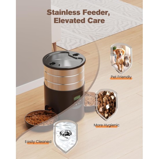 Automatic Cat Feeder, 2 Bowls, Cat Food, Automatic, Stainless Steel Feeder, Cat Feeder, Programmable Timer, 5 L Dog Feeder, Dry Food Dispenser, Two Power Sources, for Small/Medium Pets Automatic Cat Feeder, 2 Bowls, Cat Food, Automatic, Stainless Steel Feeder, Cat Feeder, Programmable Timer, 5 L Dog Feeder, Dry Food Dispenser, Two Power Sources, for Small/Medium Pets