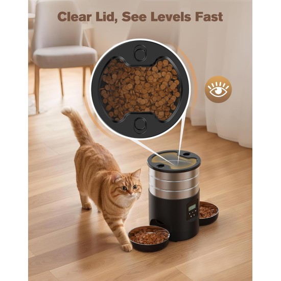 Automatic Cat Feeder, 2 Bowls, Cat Food, Automatic, Stainless Steel Feeder, Cat Feeder, Programmable Timer, 5 L Dog Feeder, Dry Food Dispenser, Two Power Sources, for Small/Medium Pets Automatic Cat Feeder, 2 Bowls, Cat Food, Automatic, Stainless Steel Feeder, Cat Feeder, Programmable Timer, 5 L Dog Feeder, Dry Food Dispenser, Two Power Sources, for Small/Medium Pets