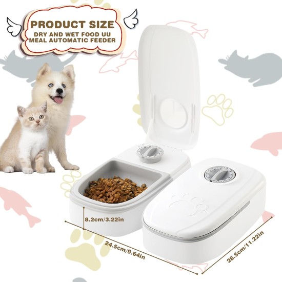 Automatic Cat Feeder for 2 Meals: Two Meal Automatic Feeder with Timer & Non-Slip Mat for Dogs and Cats, Cat Feeder for 2 Meals, Automatic Feeder Cat, Light Grey Automatic Cat Feeder for 2 Meals: Two Meal Automatic Feeder with Timer & Non-Slip Mat for Dogs and Cats, Cat Feeder for 2 Meals, Automatic Feeder Cat, Light Grey