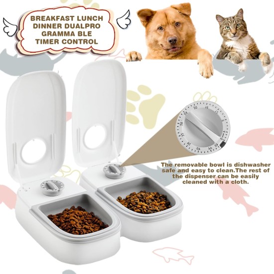 Automatic Cat Feeder for 2 Meals: Two Meal Automatic Feeder with Timer & Non-Slip Mat for Dogs and Cats, Cat Feeder for 2 Meals, Automatic Feeder Cat, Light Grey Automatic Cat Feeder for 2 Meals: Two Meal Automatic Feeder with Timer & Non-Slip Mat for Dogs and Cats, Cat Feeder for 2 Meals, Automatic Feeder Cat, Light Grey
