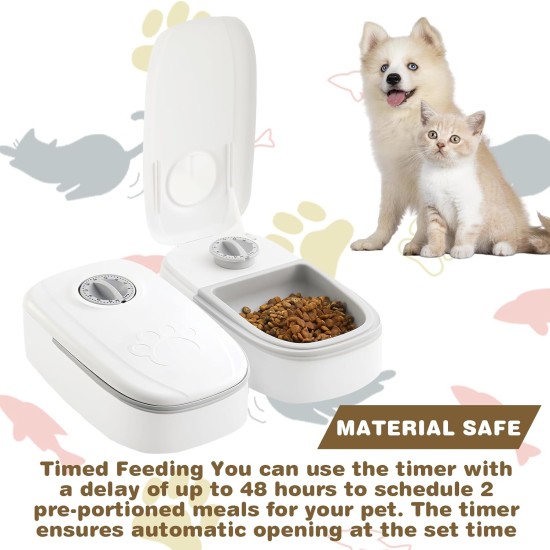 Automatic Cat Feeder for 2 Meals: Two Meal Automatic Feeder with Timer & Non-Slip Mat for Dogs and Cats, Cat Feeder for 2 Meals, Automatic Feeder Cat, Light Grey Automatic Cat Feeder for 2 Meals: Two Meal Automatic Feeder with Timer & Non-Slip Mat for Dogs and Cats, Cat Feeder for 2 Meals, Automatic Feeder Cat, Light Grey