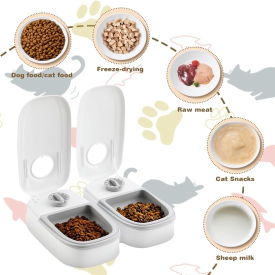 Automatic Cat Feeder for 2 Meals: Two Meal Automatic Feeder with Timer & Non-Slip Mat for Dogs and Cats, Cat Feeder for 2 Meals, Automatic Feeder Cat, Light Grey Automatic Cat Feeder for 2 Meals: Two Meal Automatic Feeder with Timer & Non-Slip Mat for Dogs and Cats, Cat Feeder for 2 Meals, Automatic Feeder Cat, Light Grey