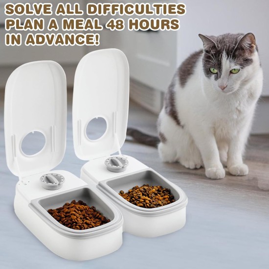Automatic Cat Feeder for 2 Meals: Two Meal Automatic Feeder with Timer & Non-Slip Mat for Dogs and Cats, Cat Feeder for 2 Meals, Automatic Feeder Cat, Light Grey Automatic Cat Feeder for 2 Meals: Two Meal Automatic Feeder with Timer & Non-Slip Mat for Dogs and Cats, Cat Feeder for 2 Meals, Automatic Feeder Cat, Light Grey