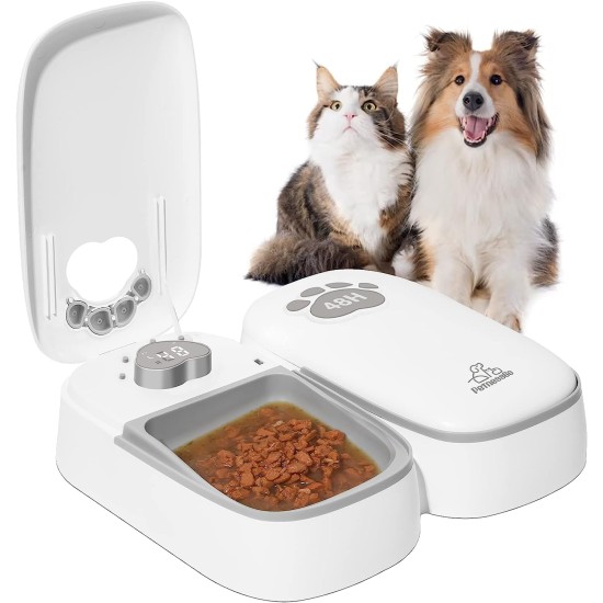 Automatic Cat and Dog Feeder, 2 in 1 Upgraded Chip Timed Dry Pet Food Feeder with Display, 48 Hours Freshness for Semi-Wet Food, Healthier Meal for All Pets
