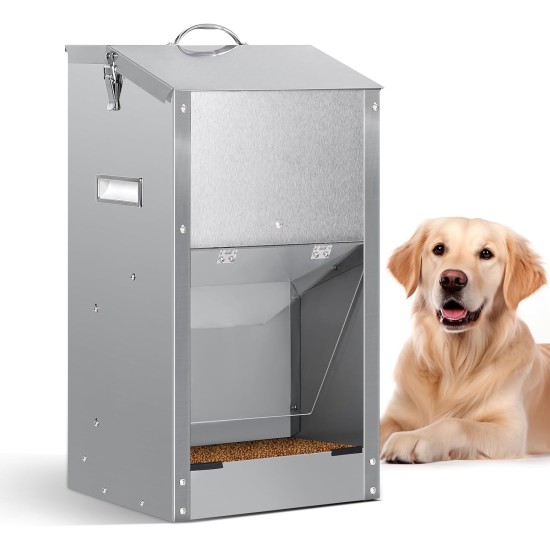 Automatic Dog Feeder, Automatic Dog Feeder for Outdoor Use, Large Breed, 11 kg, Large Capacity, Stainless Steel, Gravity Automatic Pet Feeder for Dogs, Cats