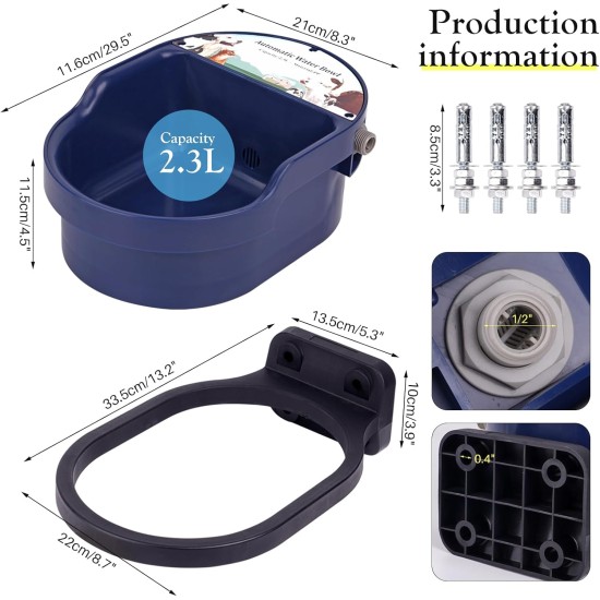 Automatic Water Bowl for Dogs with Adjustable 1/2 Inch Float Valve, Plastic Drinking Fountain for Sheep, Goats, Calves, Dogs, Blue Automatic Water Bowl for Dogs with Adjustable 1/2 Inch Float Valve, Plastic Drinking Fountain for Sheep, Goats, Calves, Dogs, Blue