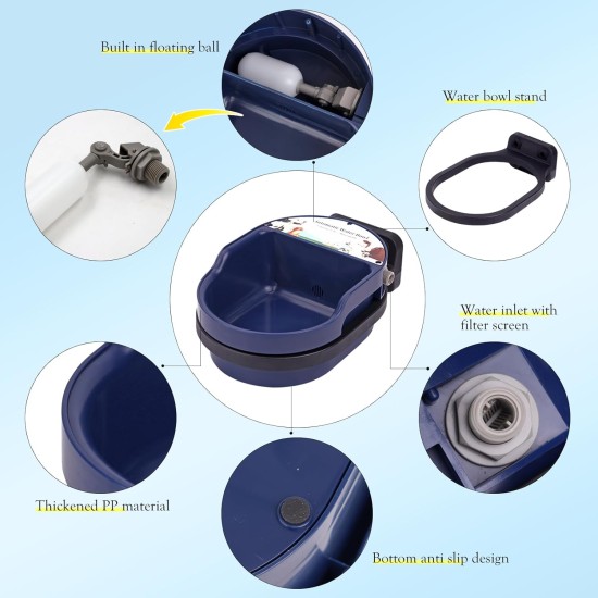 Automatic Water Bowl for Dogs with Adjustable 1/2 Inch Float Valve, Plastic Drinking Fountain for Sheep, Goats, Calves, Dogs, Blue Automatic Water Bowl for Dogs with Adjustable 1/2 Inch Float Valve, Plastic Drinking Fountain for Sheep, Goats, Calves, Dogs, Blue