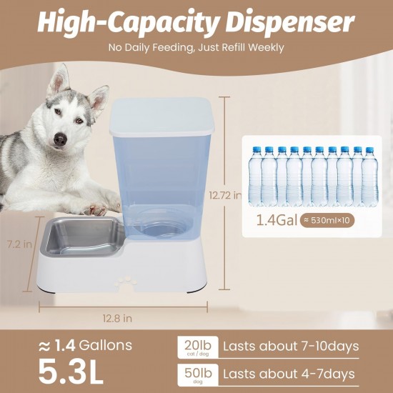 Automatischer Hund Katze Schwerkraft Wasserspender mit 304 Edelstahl Schüssel Anzug für mittelgroße große Hunde Katzen, große Kapazität 5.3L/1.4 Gallone (weißer Wasserspender) Automatischer Hund Katze Schwerkraft Wasserspender mit 304 Edelstahl Schüssel Anzug für mittelgroße große Hunde Katzen, große Kapazität 5.3L/1.4 Gallone (weißer Wasserspender)