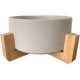 [BW] Dog Bowl, Cat Bowl, Ceramic, Bowl with Bamboo Holder, Animal Bowl 850 ml, Ceramic Bowl for Dogs and Cats, Bamboo Stand, Dogs and Cats (Grey)