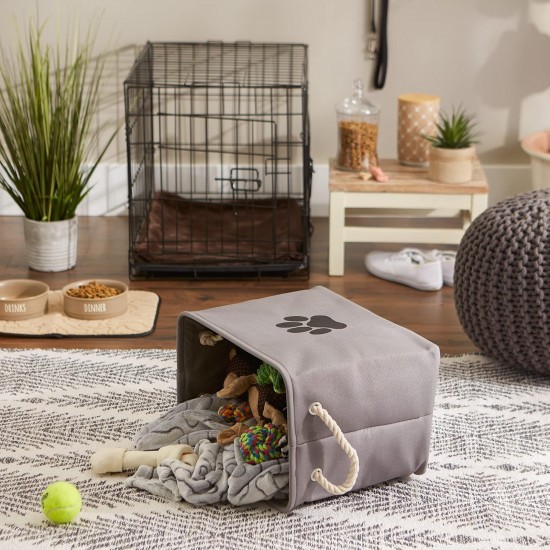 Bone Dry DII Small Rectangle Pet Toy and Accessory Storage Bin, 14x8x9, Collapsible Organizer Storage Basket for Home Décor, Pet Toy, Blankets, Leashes and Food-Gray Paw Print Bone Dry DII Small Rectangle Pet Toy and Accessory Storage Bin, 14x8x9, Collapsible Organizer Storage Basket for Home Décor, Pet Toy, Blankets, Leashes and Food-Gray Paw Print