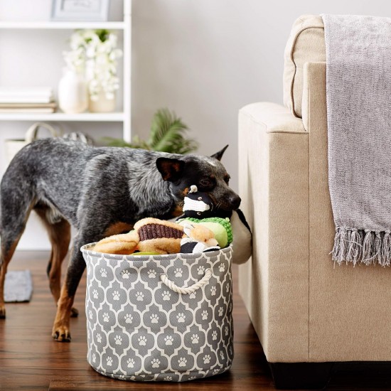 Bone Dry DII Small Rectangle Pet Toy and Accessory Storage Bin, 14x8x9, Collapsible Organizer Storage Basket for Home Décor, Pet Toy, Blankets, Leashes and Food-Gray Paw Print Bone Dry DII Small Rectangle Pet Toy and Accessory Storage Bin, 14x8x9, Collapsible Organizer Storage Basket for Home Décor, Pet Toy, Blankets, Leashes and Food-Gray Paw Print