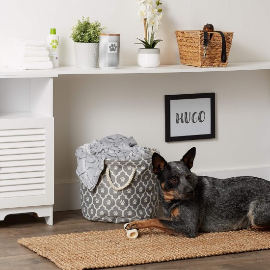Bone Dry DII Small Rectangle Pet Toy and Accessory Storage Bin, 14x8x9, Collapsible Organizer Storage Basket for Home Décor, Pet Toy, Blankets, Leashes and Food-Gray Paw Print Bone Dry DII Small Rectangle Pet Toy and Accessory Storage Bin, 14x8x9, Collapsible Organizer Storage Basket for Home Décor, Pet Toy, Blankets, Leashes and Food-Gray Paw Print